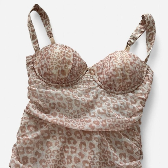 Oh Polly cheetah ruched pink bustier animal instincts mini dress size 4 - Picture 3 of 6